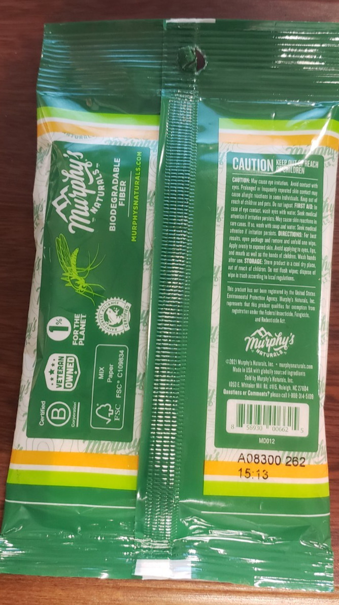 Murphy’s Naturals Mosquito Repellent Wipes – Deet Free – 3 packs of 10