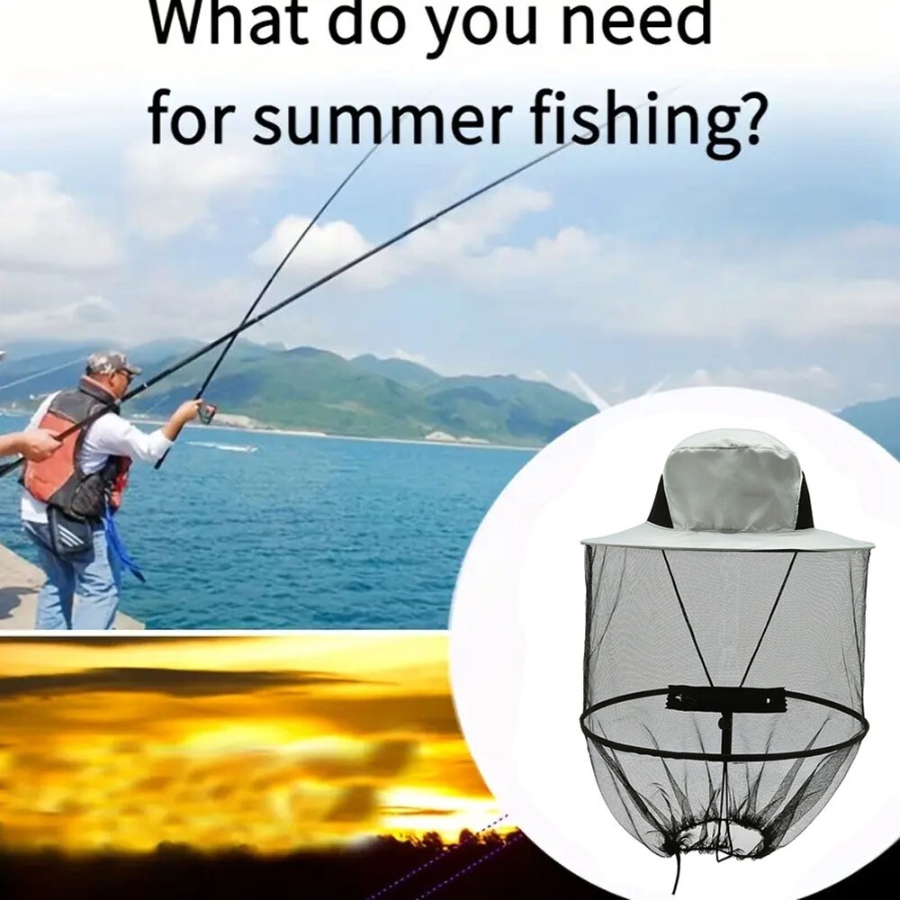 Mosquito Bug Fly Bee Insect Head Face Net Hat Sun Protection Fishing Hiking Cap