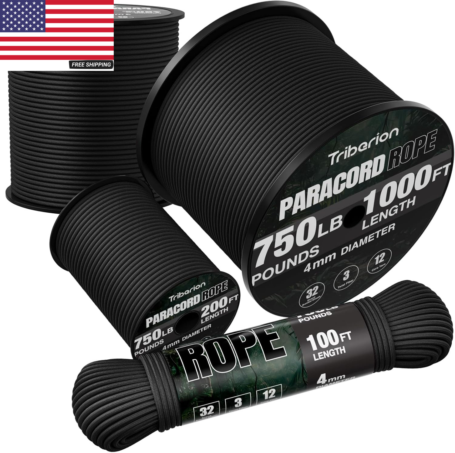 Paracord Rope 750 Lb – 1000Ft / 500Ft / 200Ft / 100Ft 5/32″ Parachute Cord 4MM 1