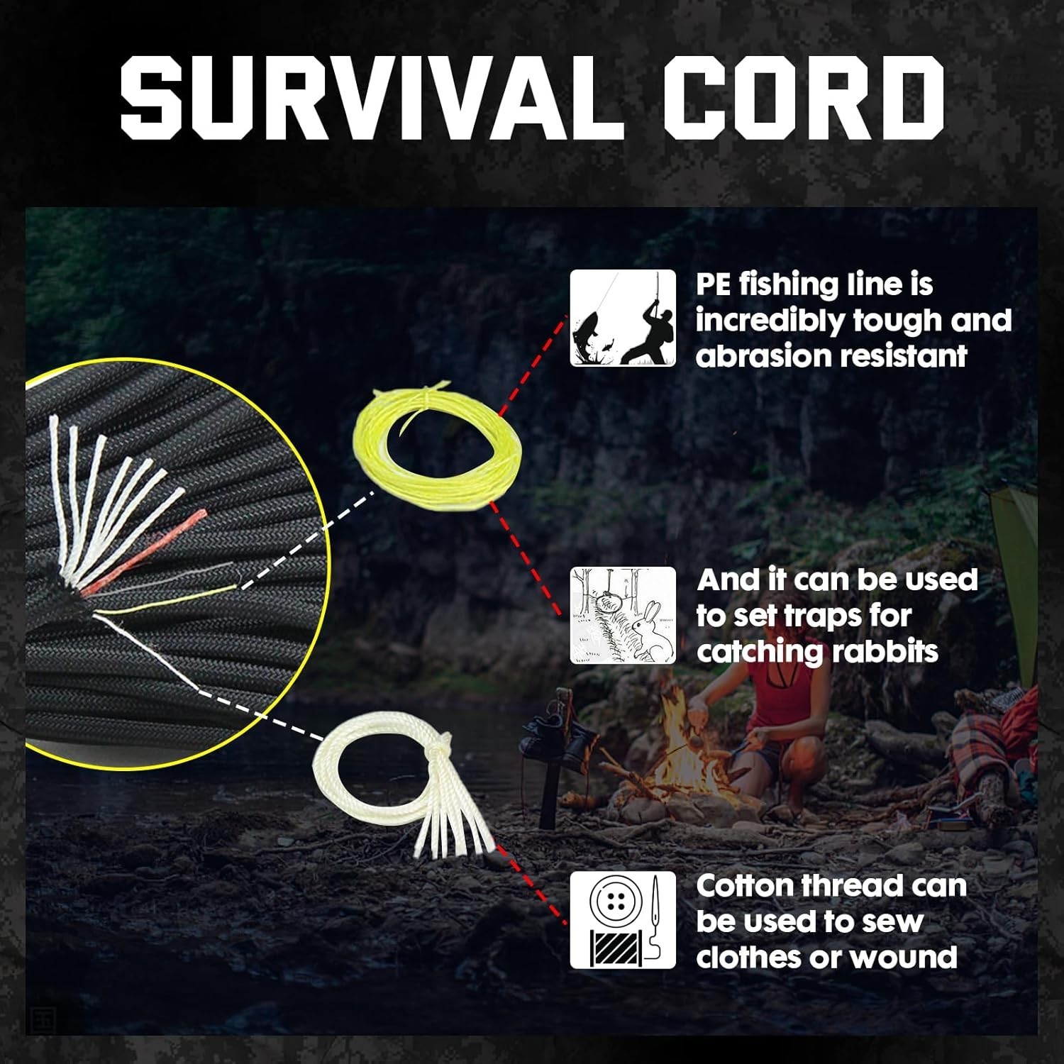 Survival Paracord Rope 500 Feet Fire Starter Parachute Cord 10 Strand Nylon NEW
