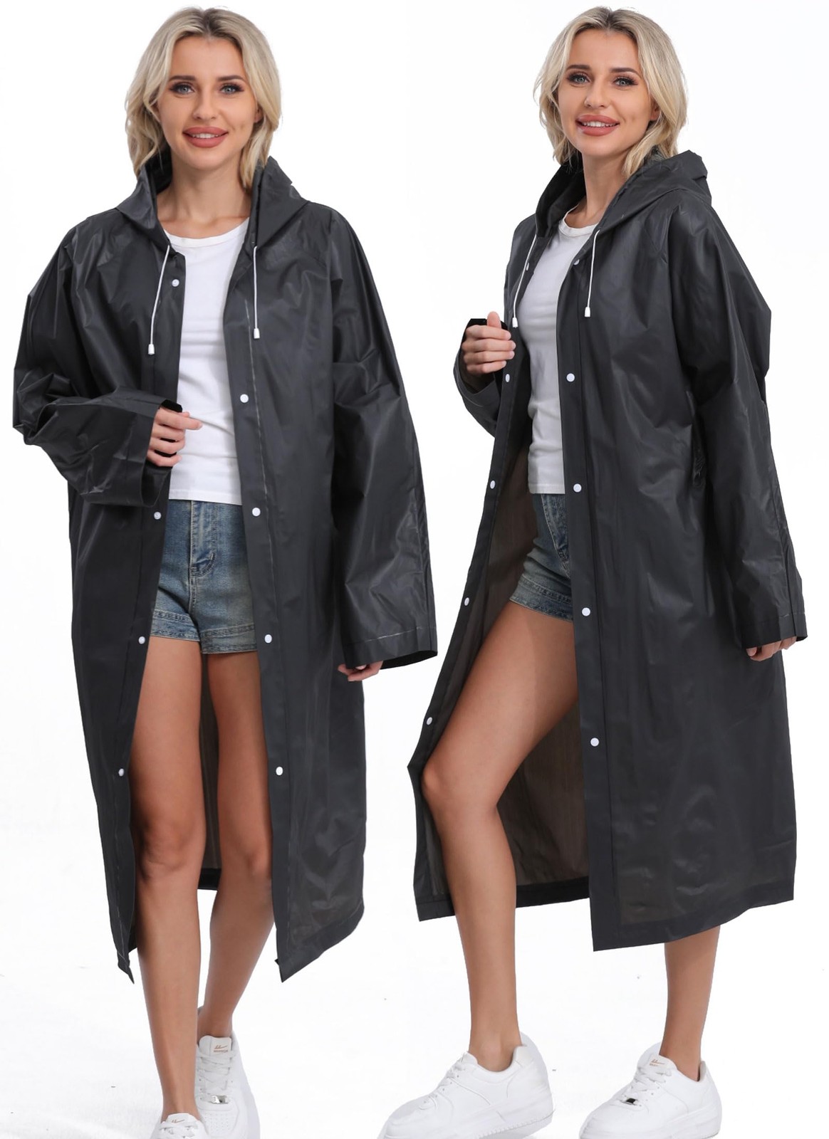 2-Pack Reusable Rain Ponchos for Adults, HOOMBOOM Raincoats Emergency for Wom…