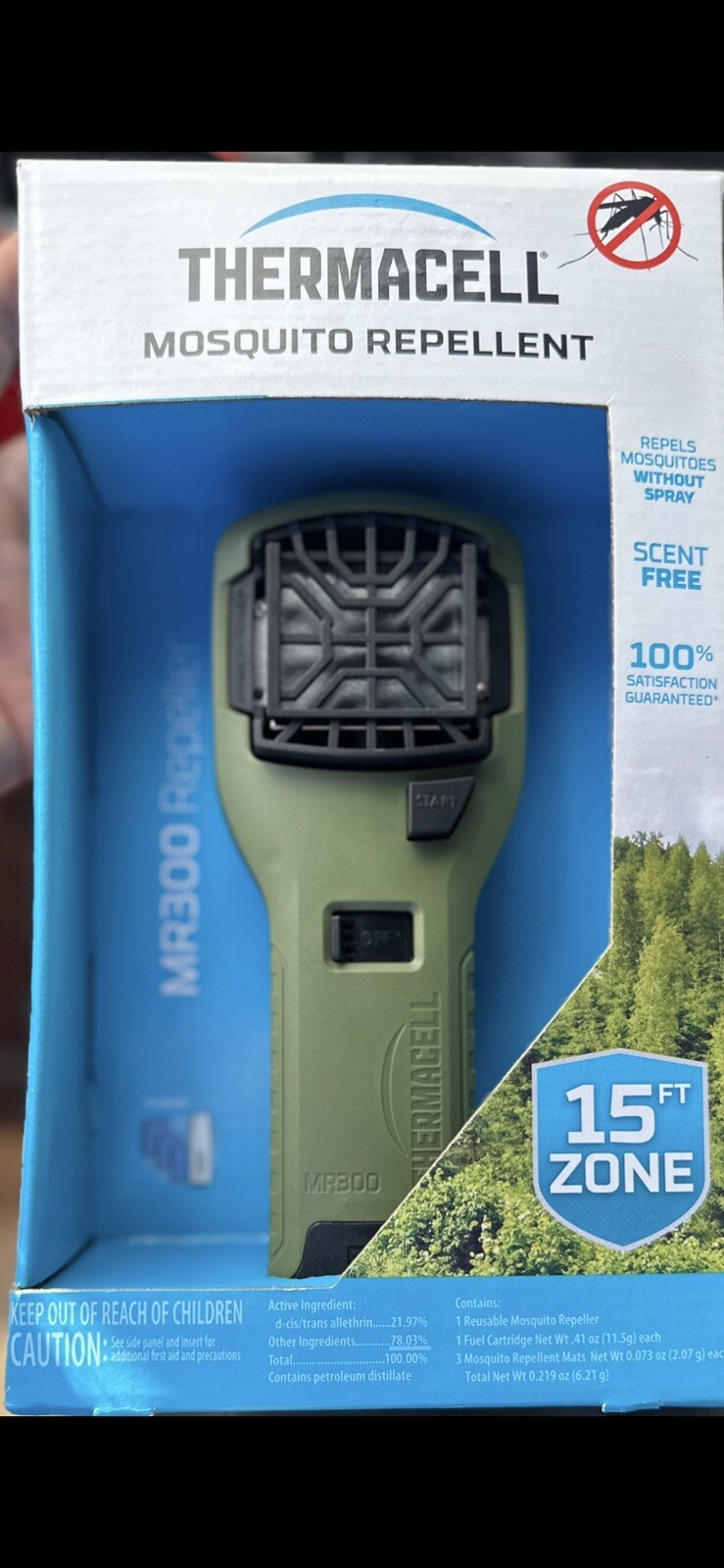 Thermacell MR300 Mosquito Repeller, Olive, 15 foot zone. NEW FACTORY SEALED