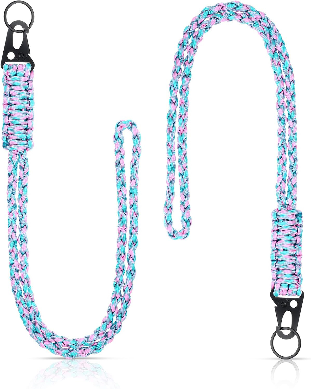 2 Set Heavy Duty Paracord Lanyard Keychain Braided 550 Paracord Necklace with Cl