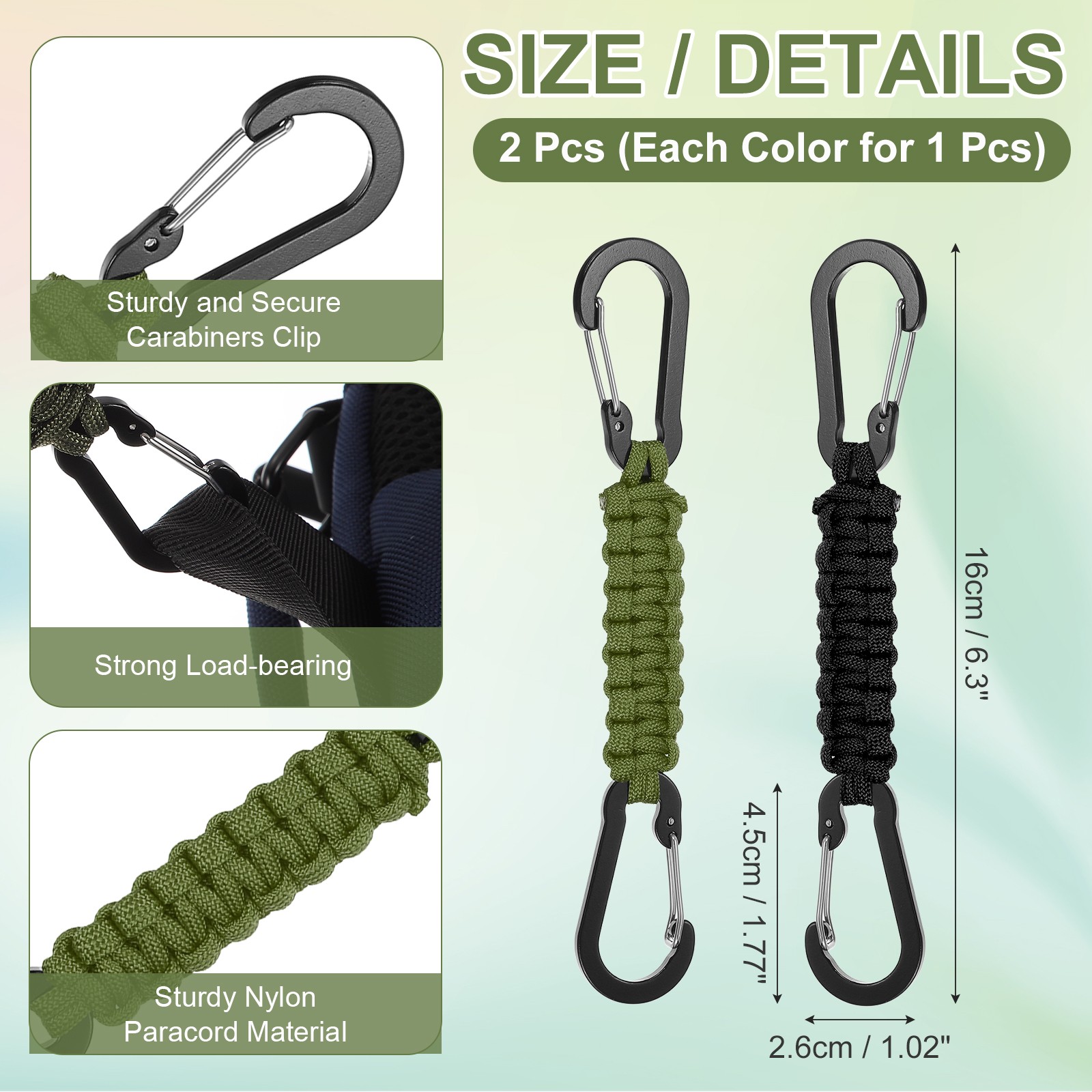 Paracord Keychain Carabiners Clip, 4Pcs & Black/Army Green