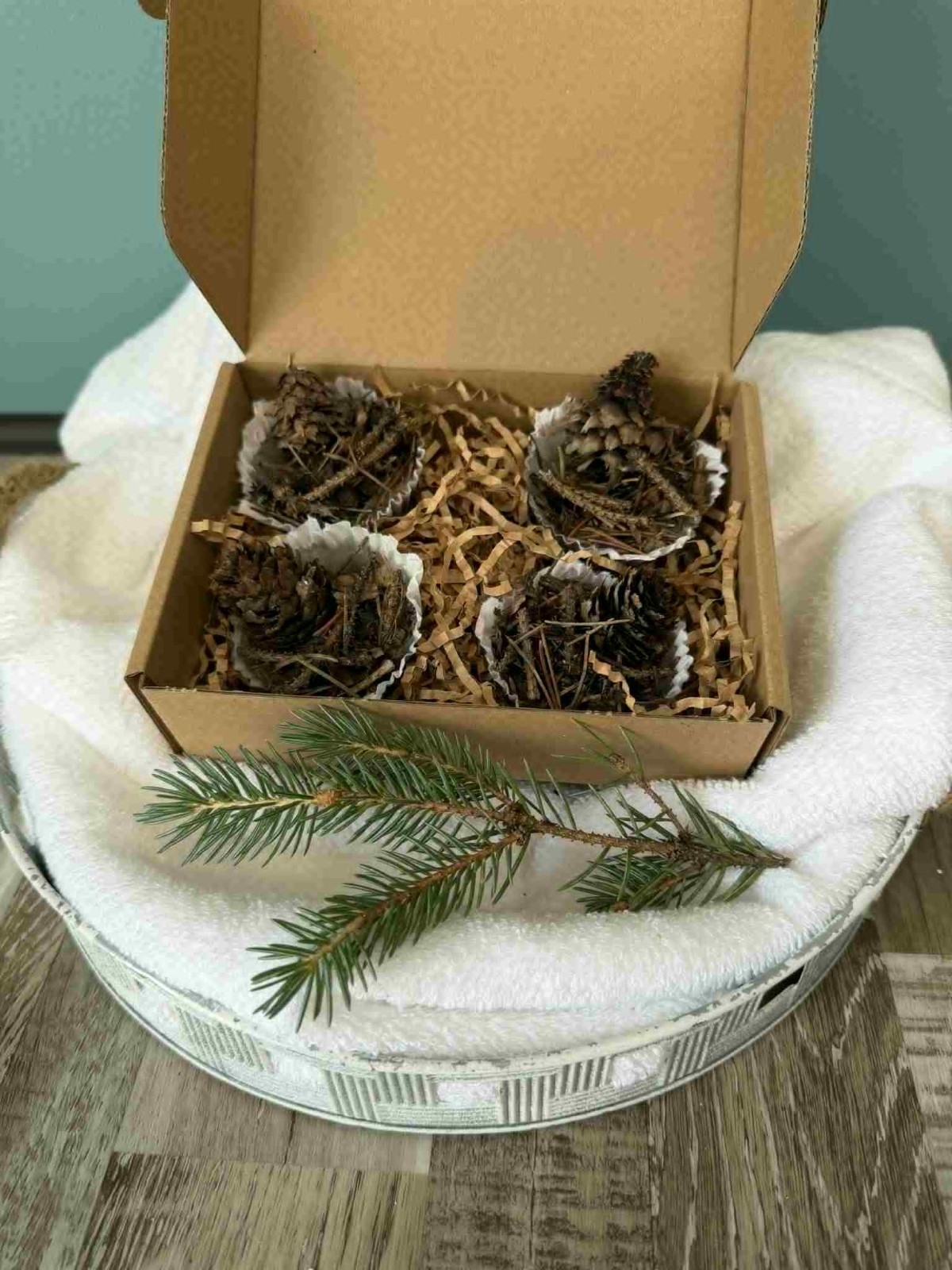 Rustic Pine Needle & Pinecone Firestarter 6 pack Natural Wax Camping CITRONELLA