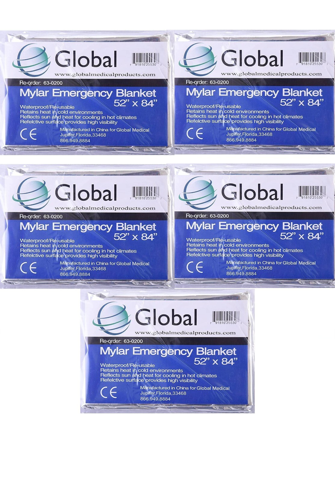 5 Pack Emergency Solar Blanket Survival Safety Insulating Mylar Thermal Heat