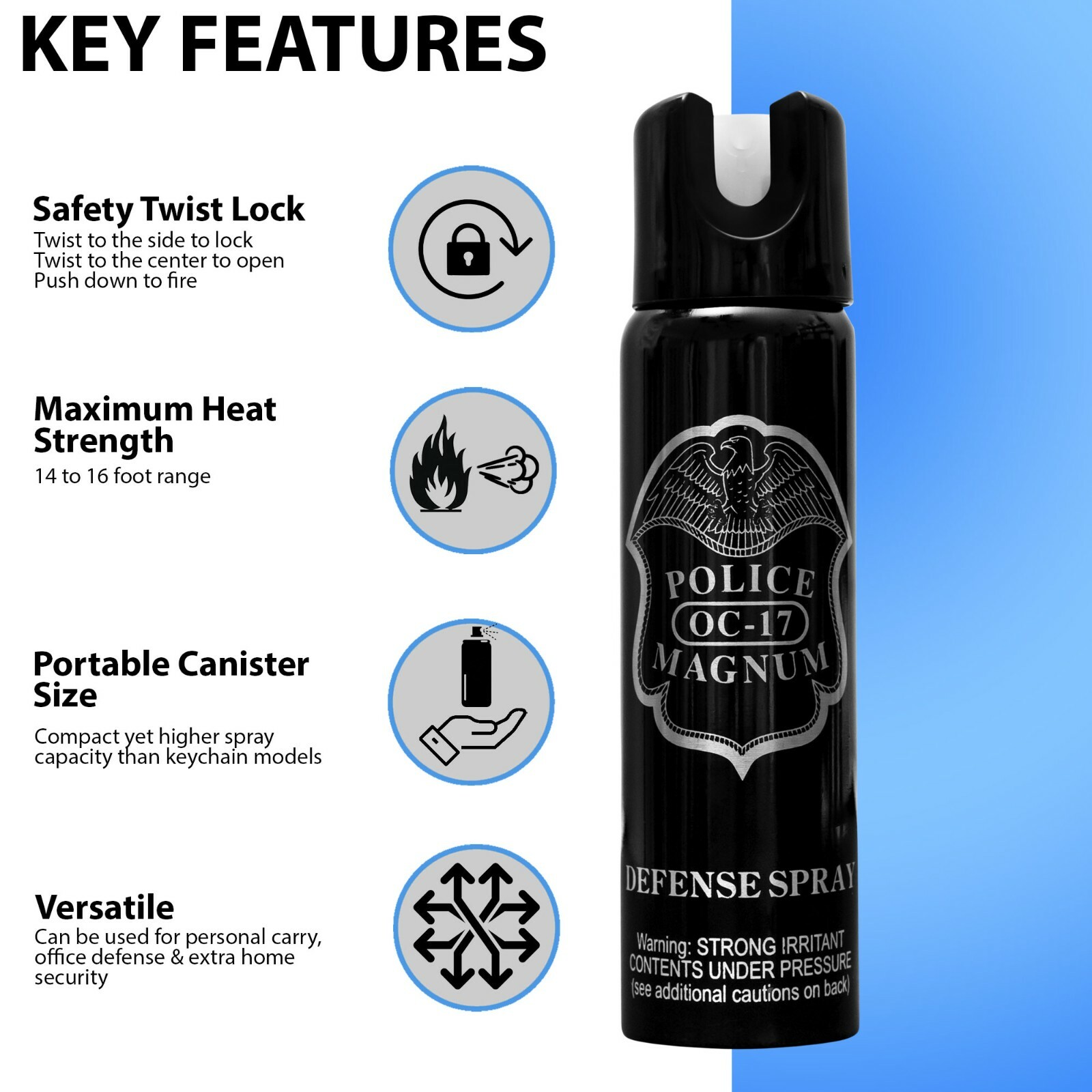 Police Magnum pepper spray 4oz GID Twist Lock Stream Safety Defense Protection