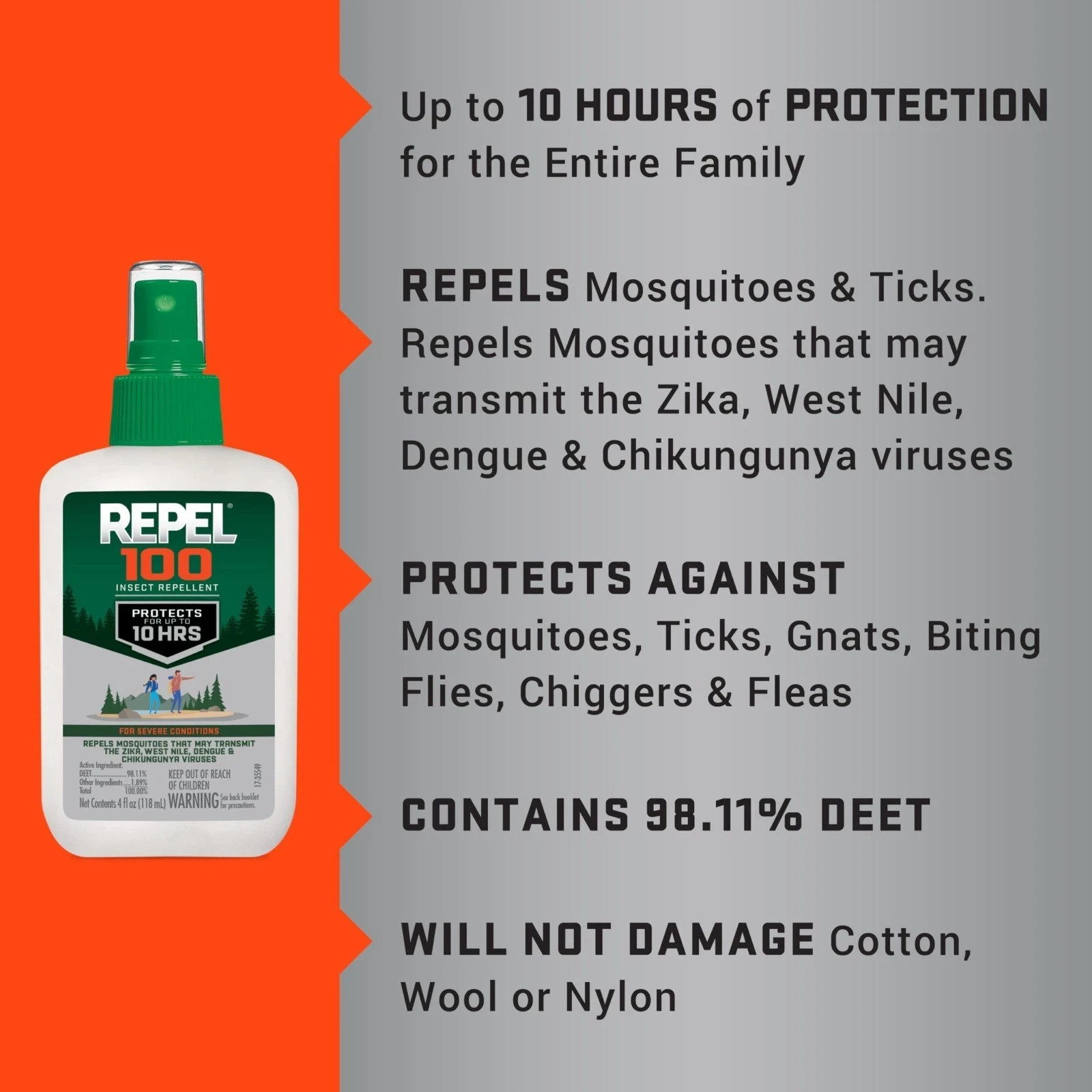 Repel 100 Insect Repellent 4 oz. – DEET Pump Spray 10Hr Mosquito Tick Protection
