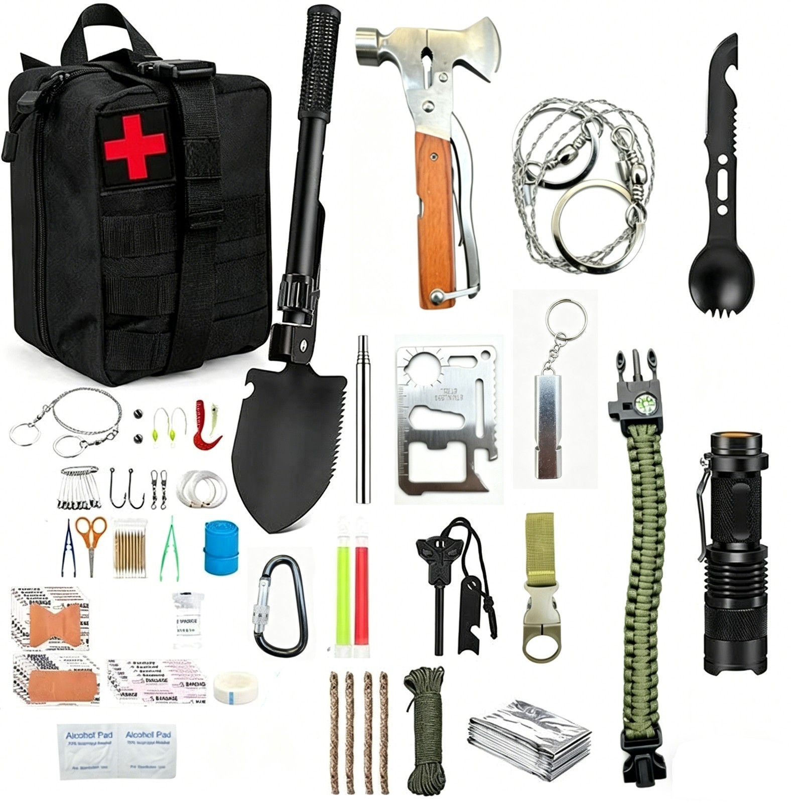 48Pc Survival First Aid Kit Emergency Survival Gear Kit with Bag Outdoor Camping