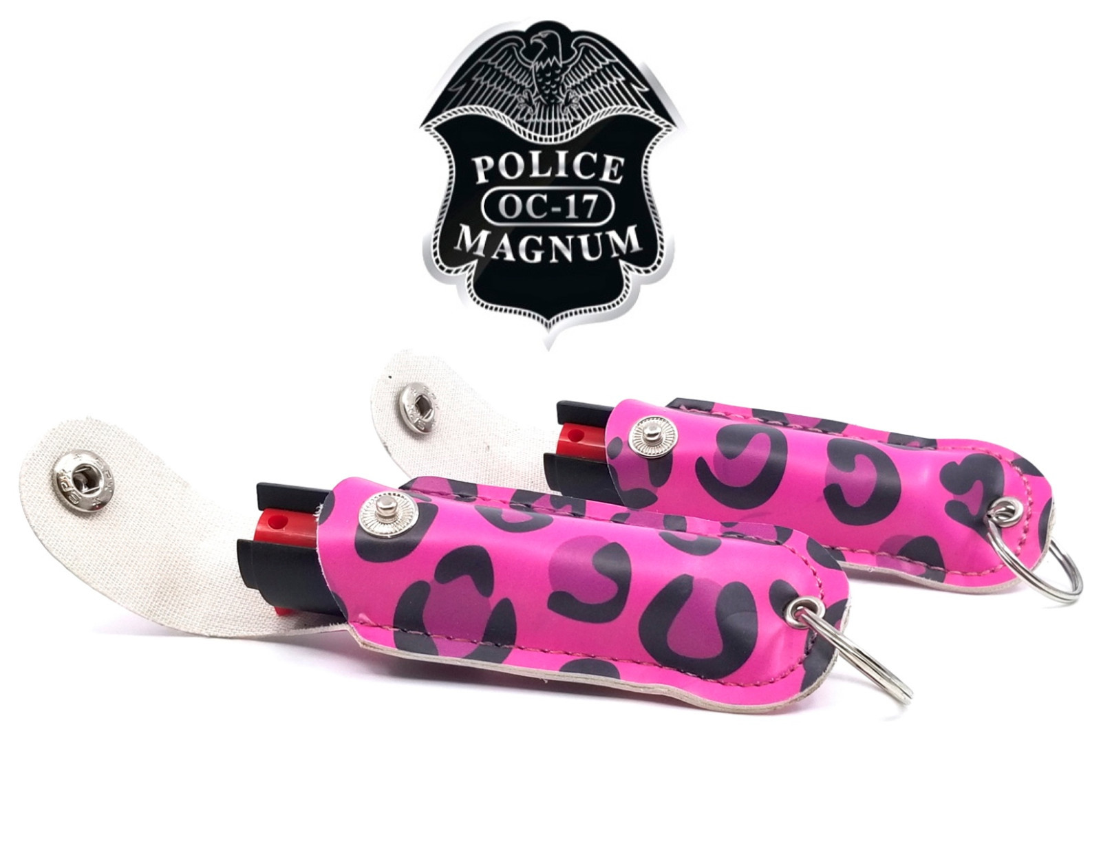 2 Police Magnum pepper spray .50oz pink doodle keychain holster safety defense