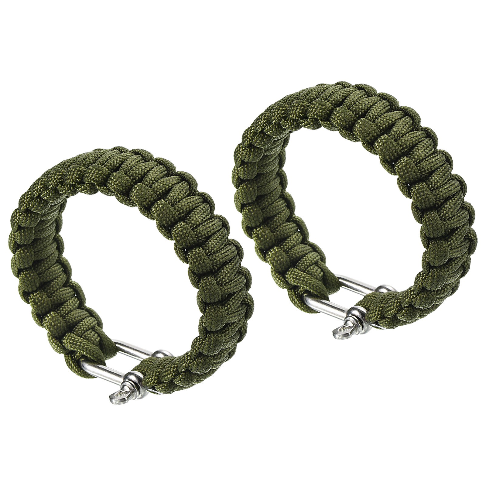 Survival Paracord Bracelet, 2 Pack Bracelet with U-shaped Buckle, Army Green
