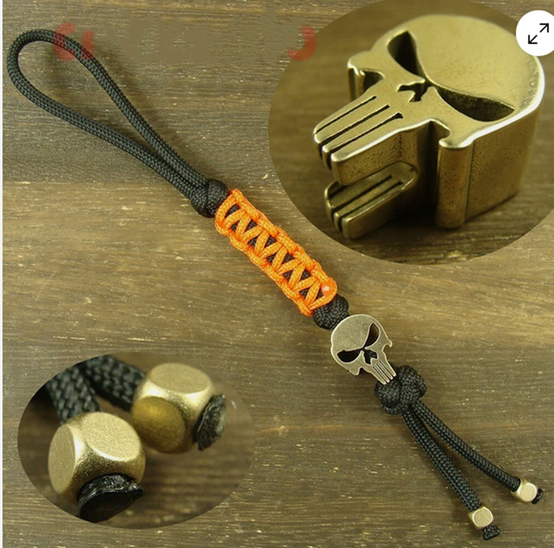 Solid Brass ” Skull ” knife lanyard bead paracord beads hand made LH080