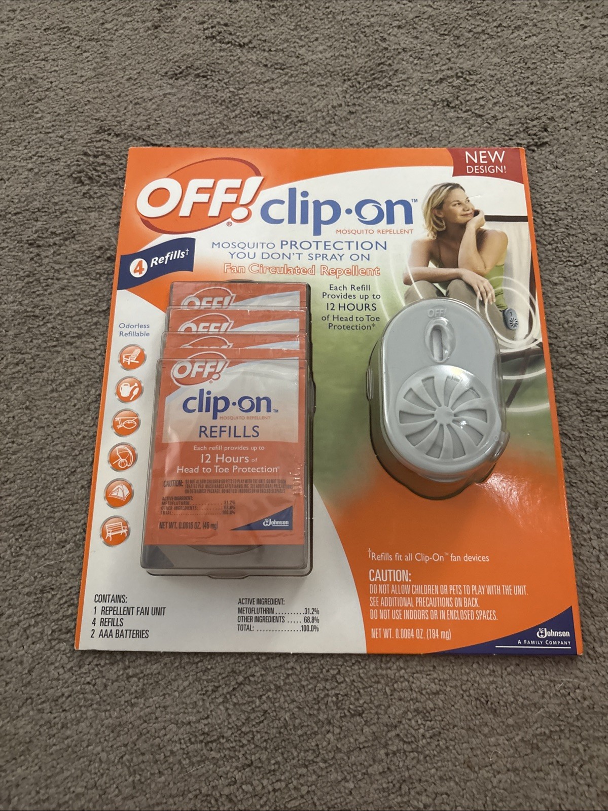 Off! Clip On Mosquito Bun Fan Circulated Repellent 1 Unit 4 Refills Sealed New
