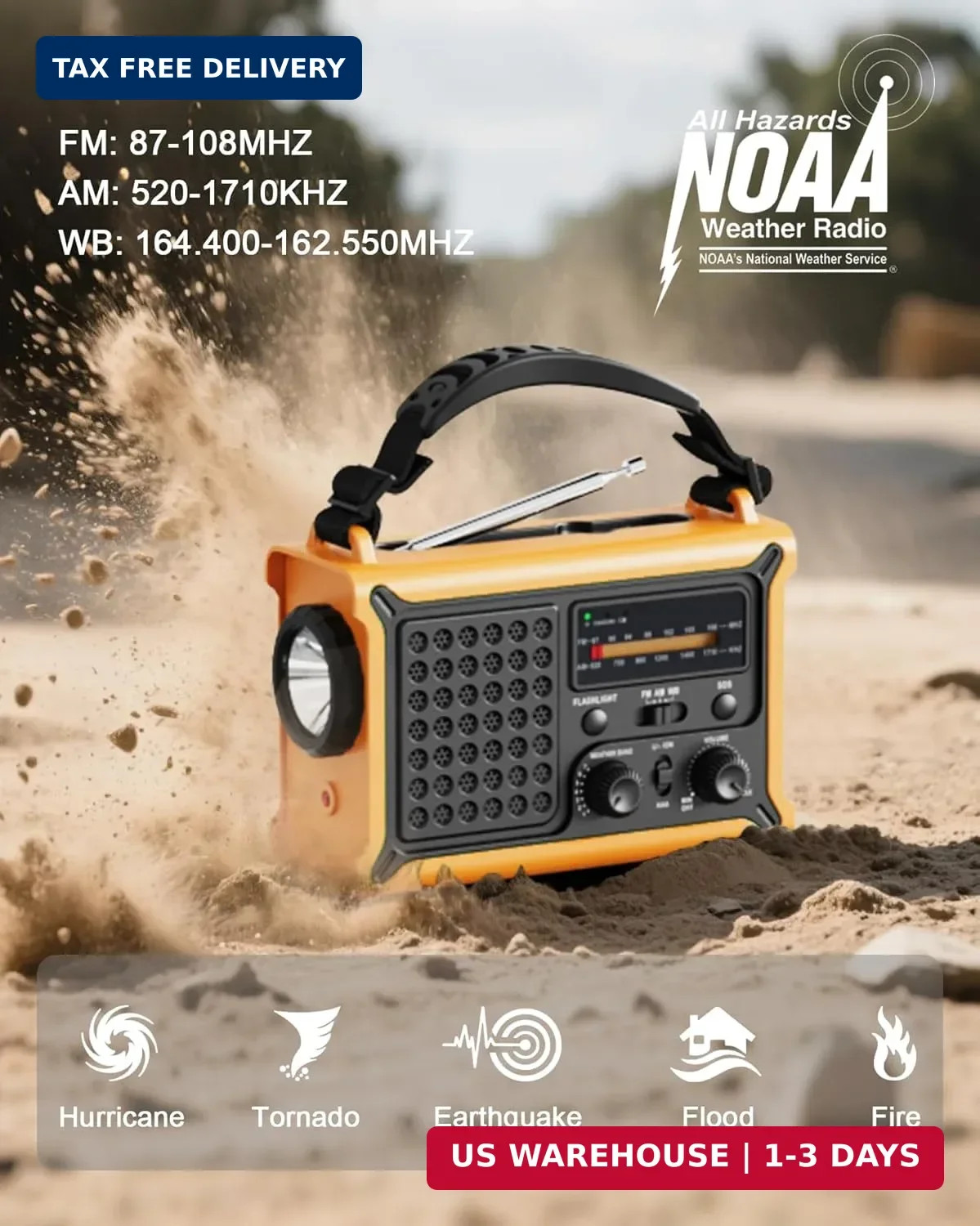 12000mAh Emergency Weather Radio Solar Hand Crank AM/FM/NOAA Phone Charger Toy