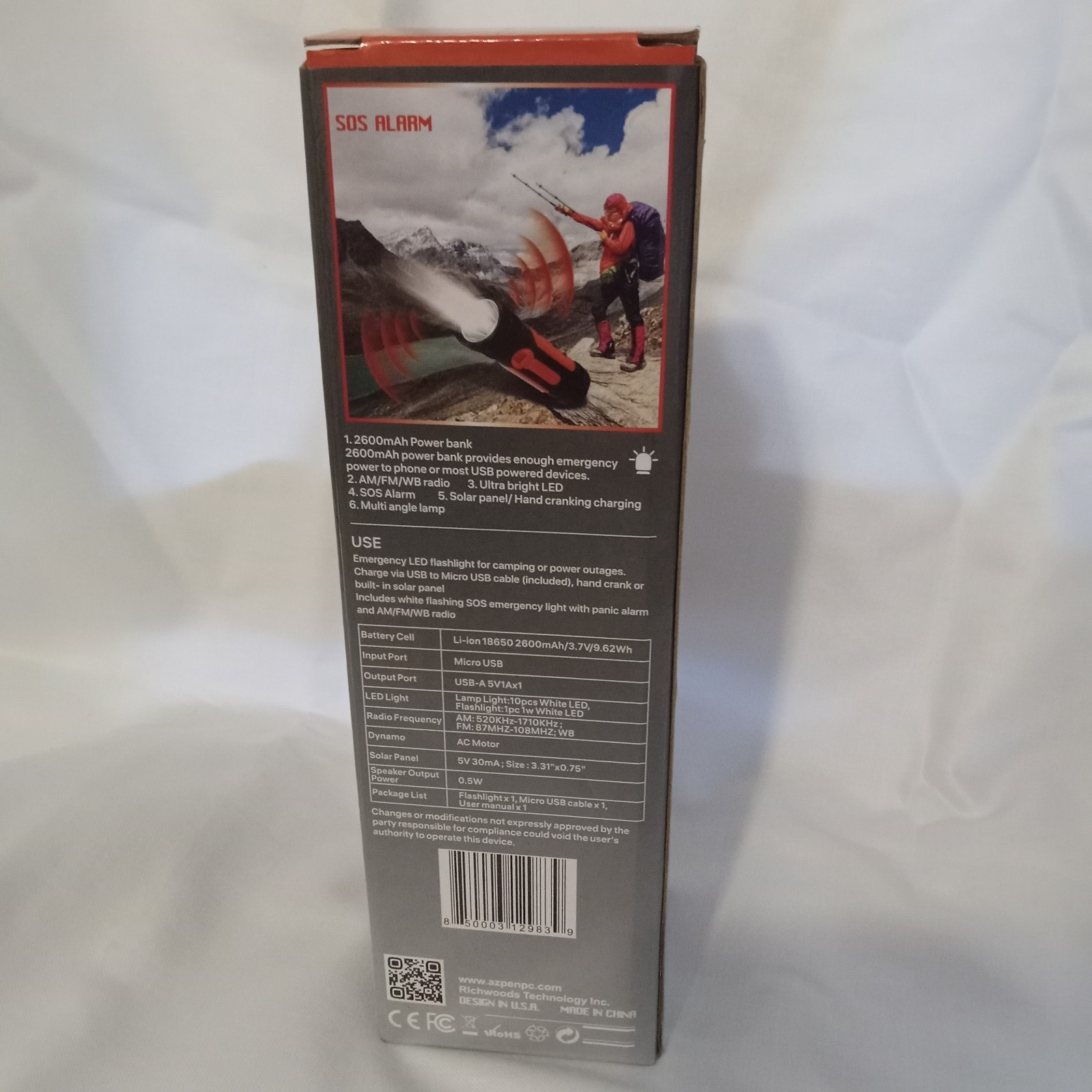 Azpen Flashlight 8 in 1 Weather Radio Emergency Solar LED New in Open Box Read
