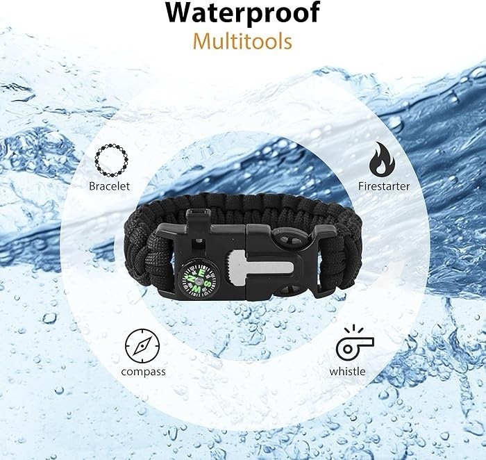 3x Paracord Bracelet Waterproof Outdoor Adjustable Survival emergency Knife Kit