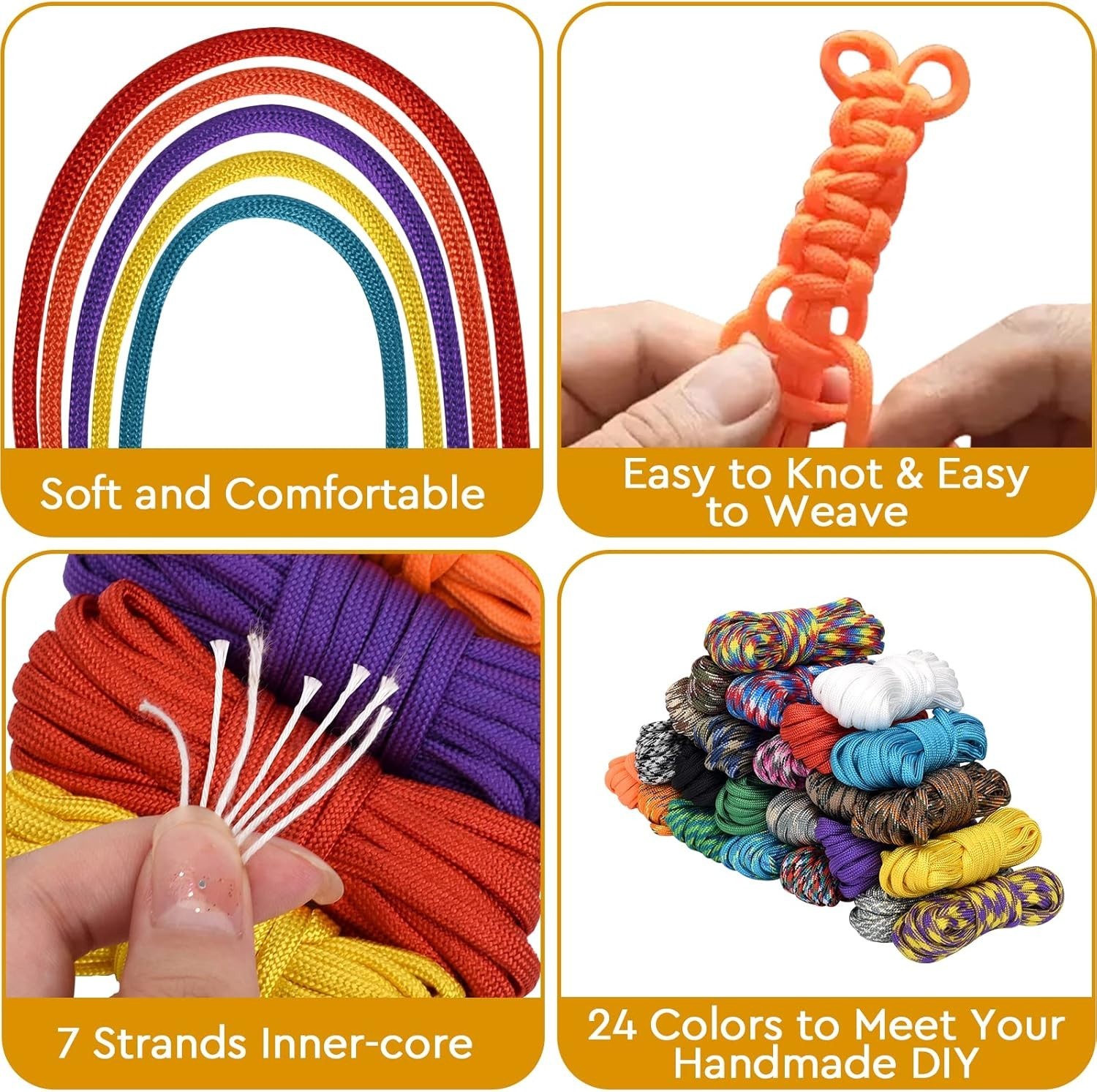 24 Colors Paracord 10 Feet Survival Cord for Crafting, Random Combo Kit