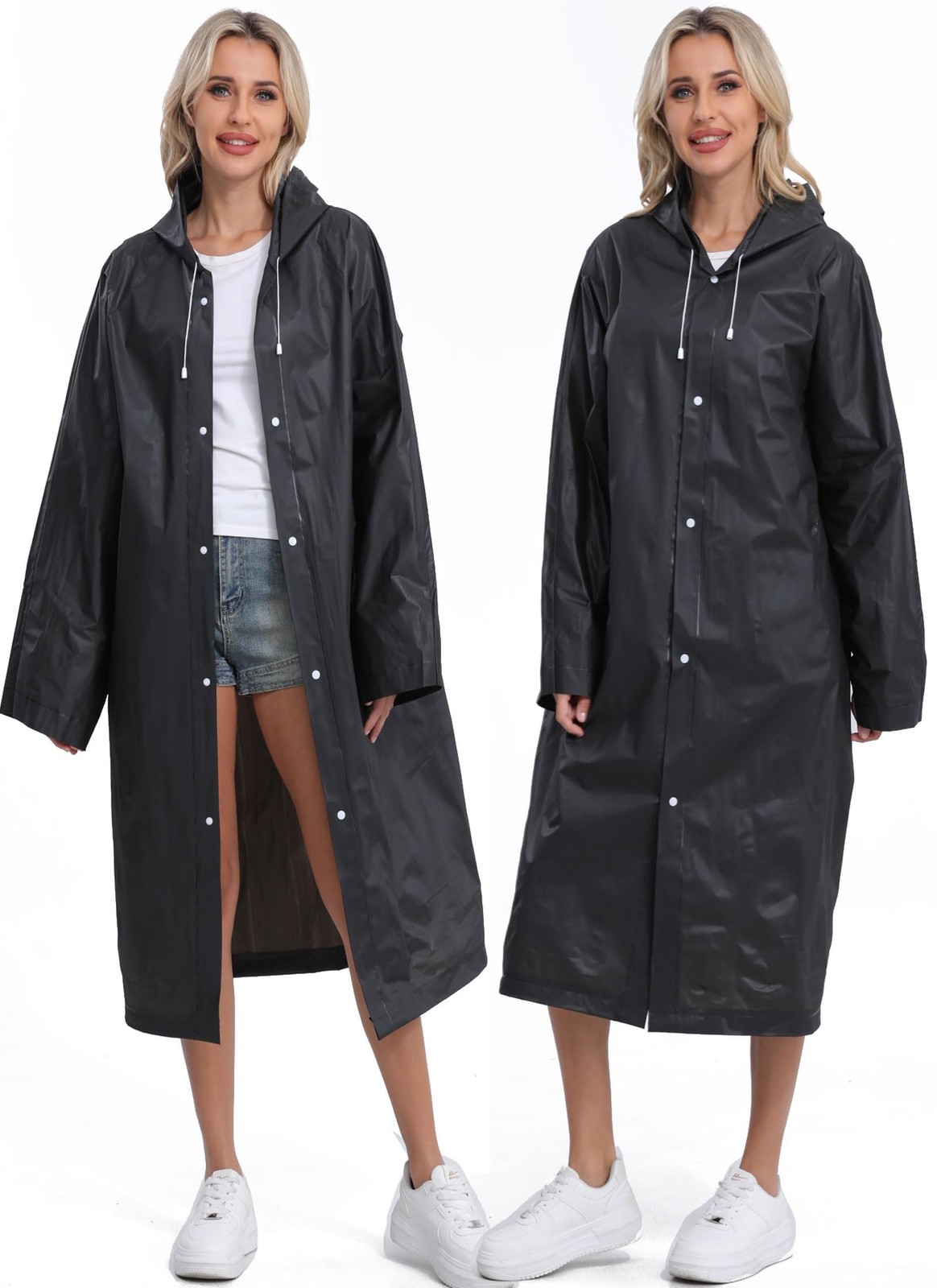 2-Pack Reusable Rain Ponchos for Adults, Raincoats Emergency for Women/Men with