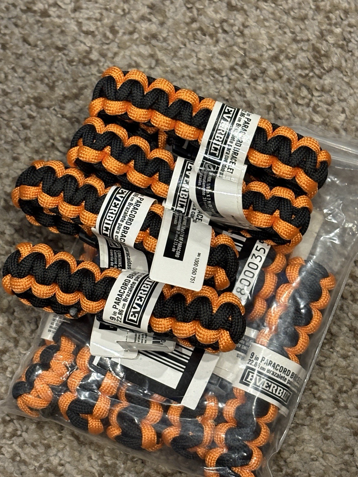 8 Orange/black Everbilt 9’ Paracord Emergency Survival Hunting Hiking Bracelets