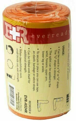 EVER READY FIRST AID UNIVERSAL ALUMINUM SPLINT WATERPROOF ORANGE 4 1/4 X 24″
