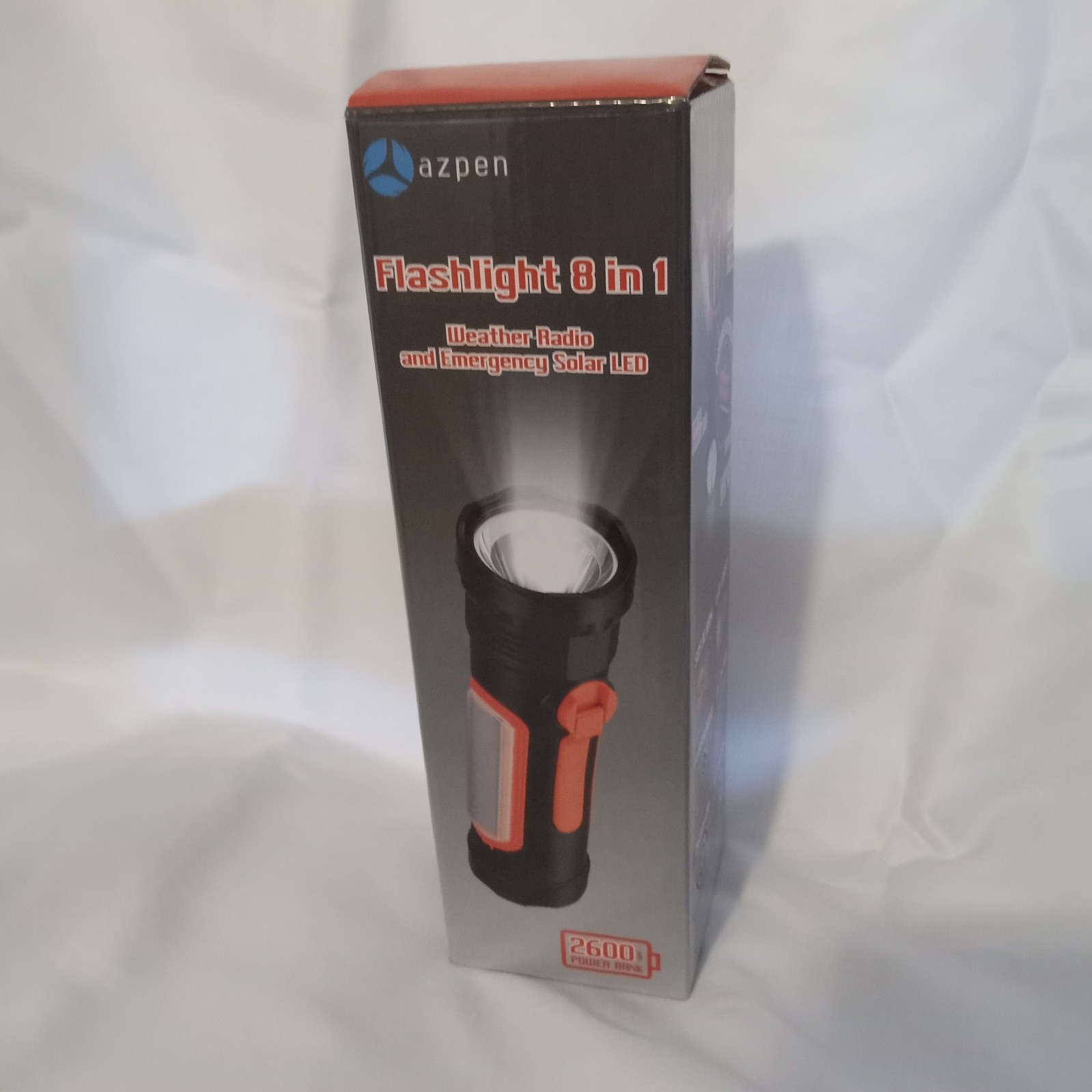 Azpen Flashlight 8 in 1 Weather Radio Emergency Solar LED New in Open Box Read