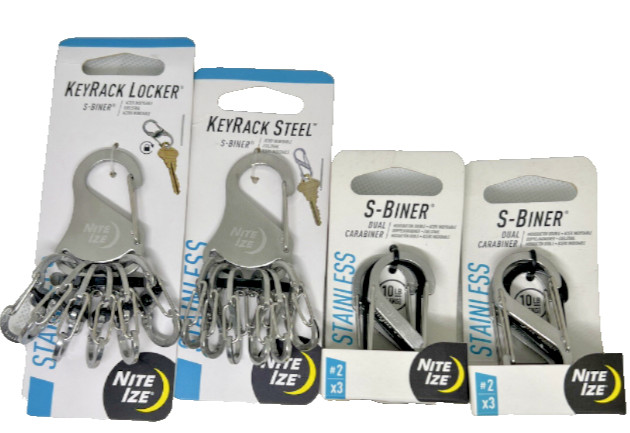 set of 5 Pack NITE IZE KeyRack Locker Stainless Keychain Locking S-Biner Clips