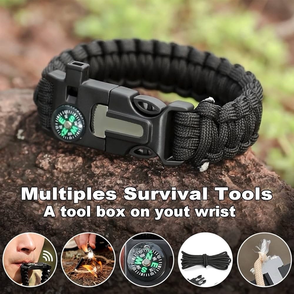 3x Paracord Bracelet Waterproof Outdoor Adjustable Survival emergency Knife Kit