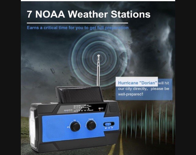 Emergency Crank Weather Radio/flashlight 4000mAh Solar Hand Crank Portable AM/FM