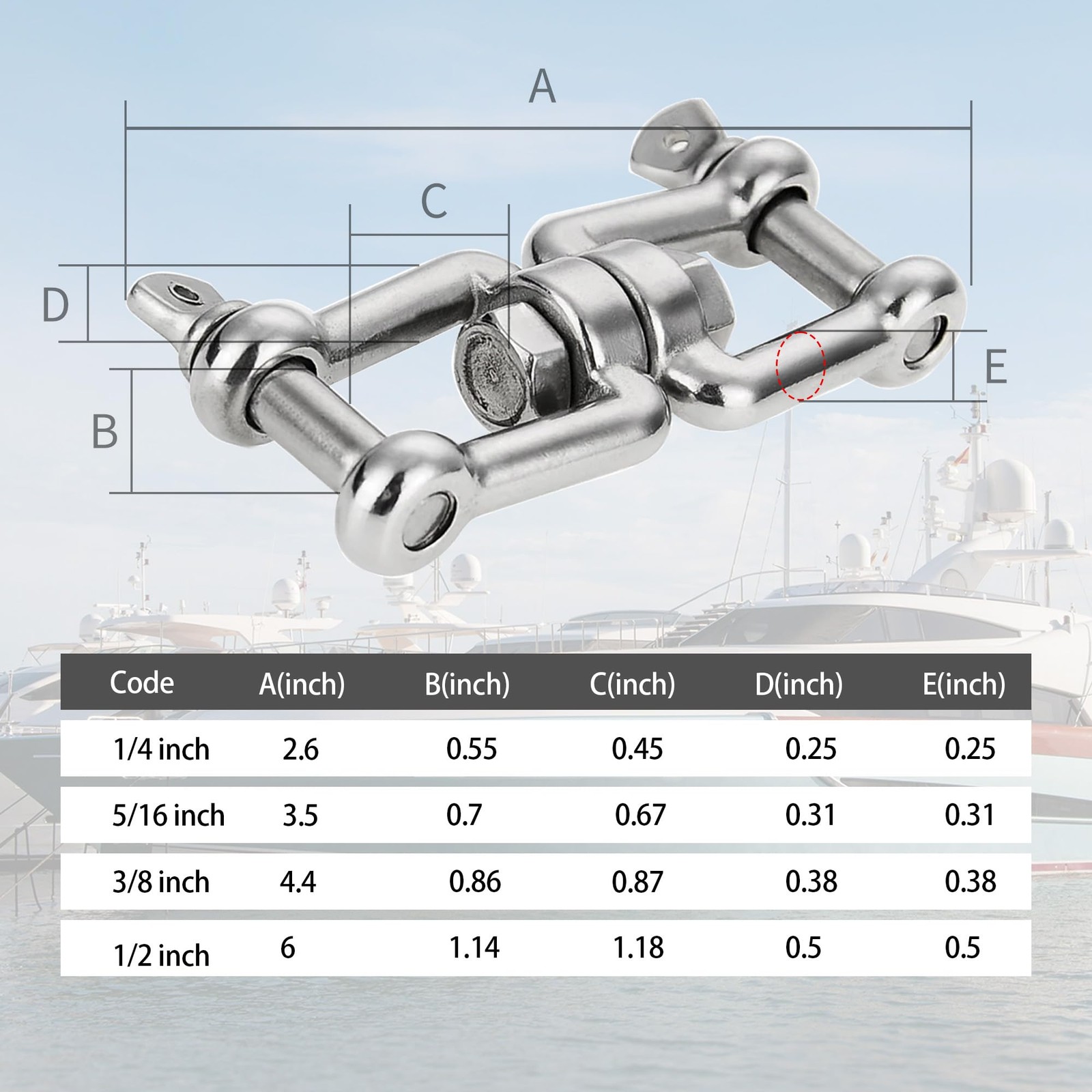 Boat Anchor Swivel Shackle 1/4 inch 5/16 inch 3/8 inch 1/2 inch (4 Size) Jaw …