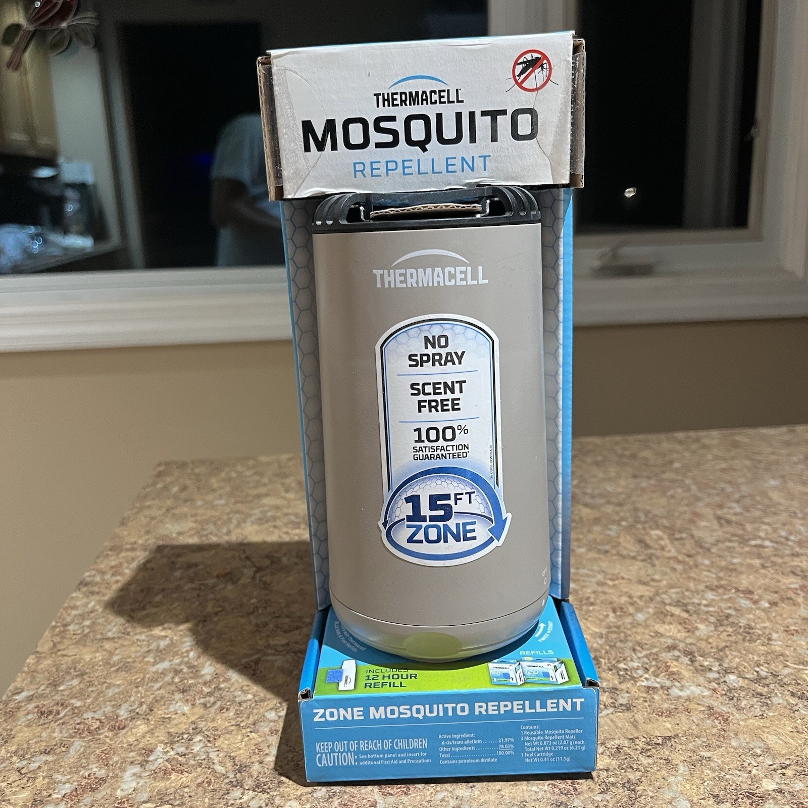 Thermacell Patio Shield Mosquito Repeller 15 Foot Protection Gray + 12Hr BONUS
