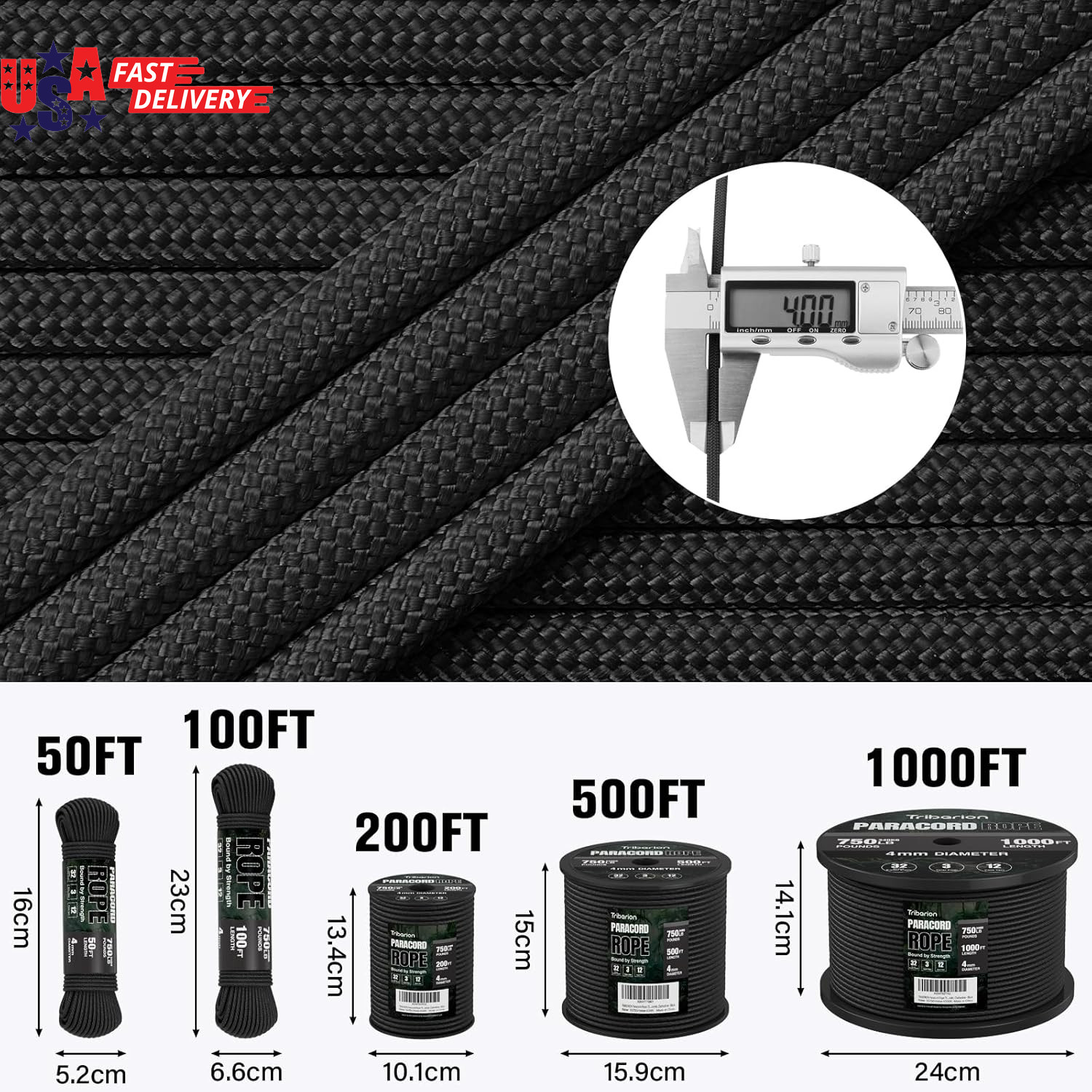Paracord Rope 750 Lb – 200Ft 5/32″ Parachute Cord 4MM 12-Strand Para Cord – Heav