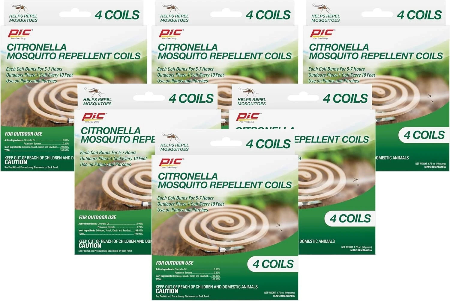 PIC Citronella 6 Packs 24 Total Mosquito Outdoor Coils for Patio Garden Camping