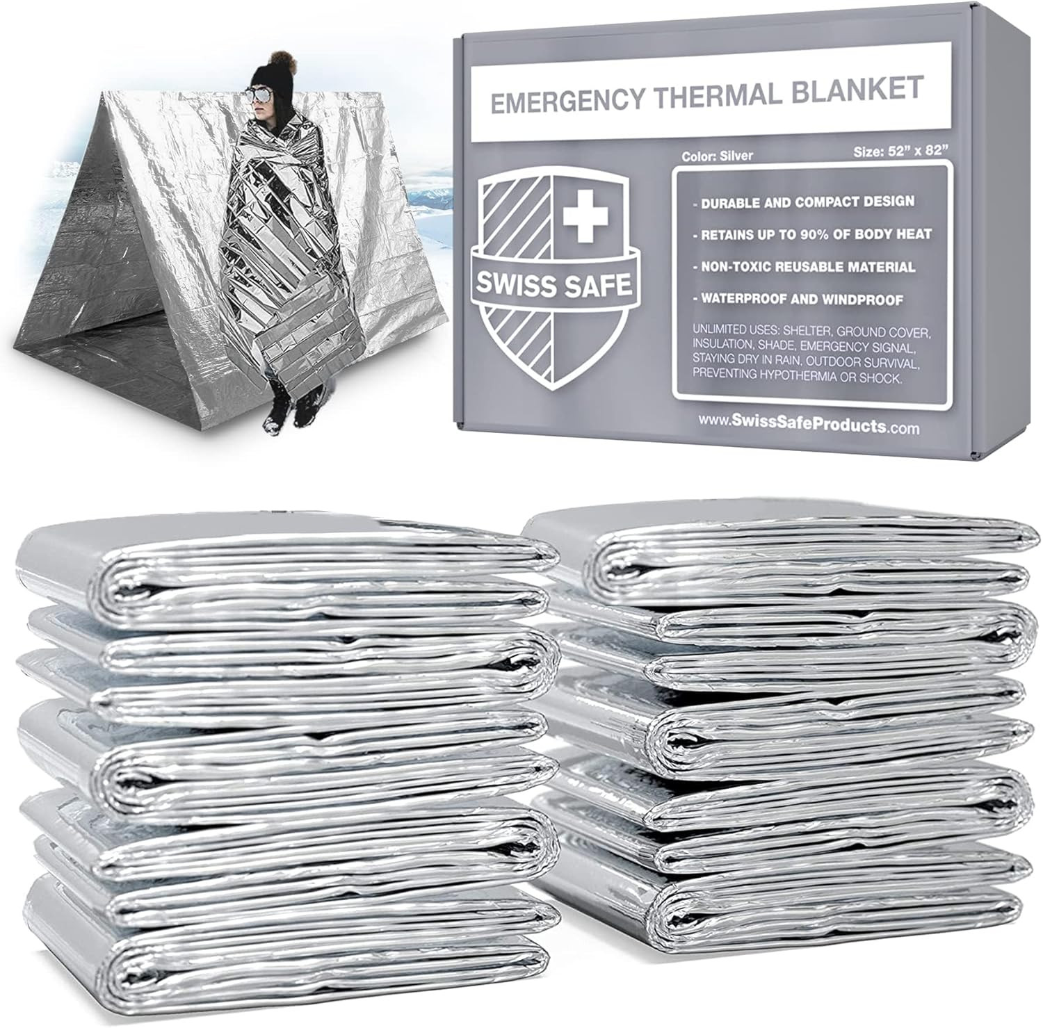 Emergency Mylar Thermal Blankets + Bonus Space Blanket – Compact & Insulated for