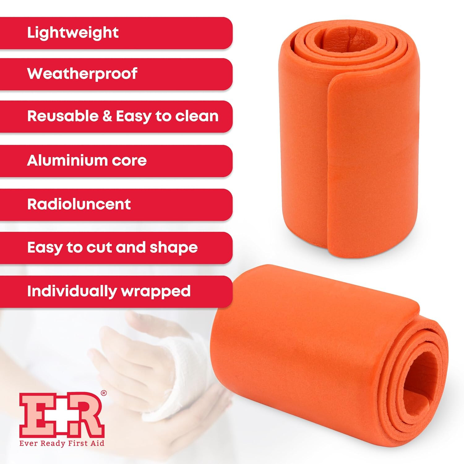 EVER READY FIRST AID UNIVERSAL ALUMINUM SPLINT WATERPROOF ORANGE 4 1/4 X 24″