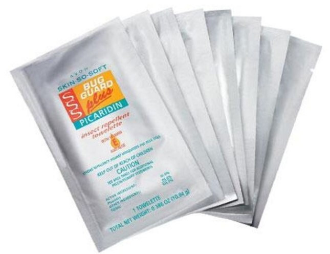 Pk of 8 Avon SSS Bug Guard Plus Picaridin Insect Repellent Towelettes Vit E/Aloe