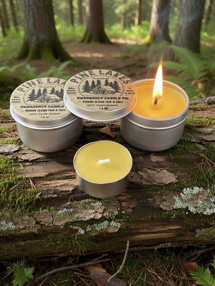SURVIVAL Emergency Candle Set, Two- 12 Hr Tins & One-4hr Candle- 100% Beeswax