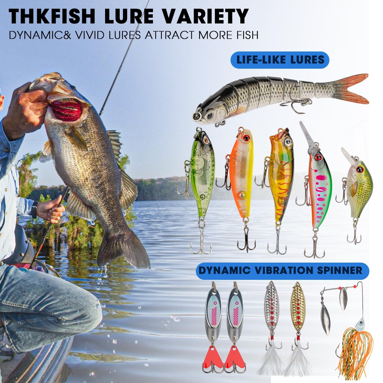THKFISH Fishing Lures Kit, Bass 8 x 3.7 x 2.5 inches, 299pcs Tackle Box Kit