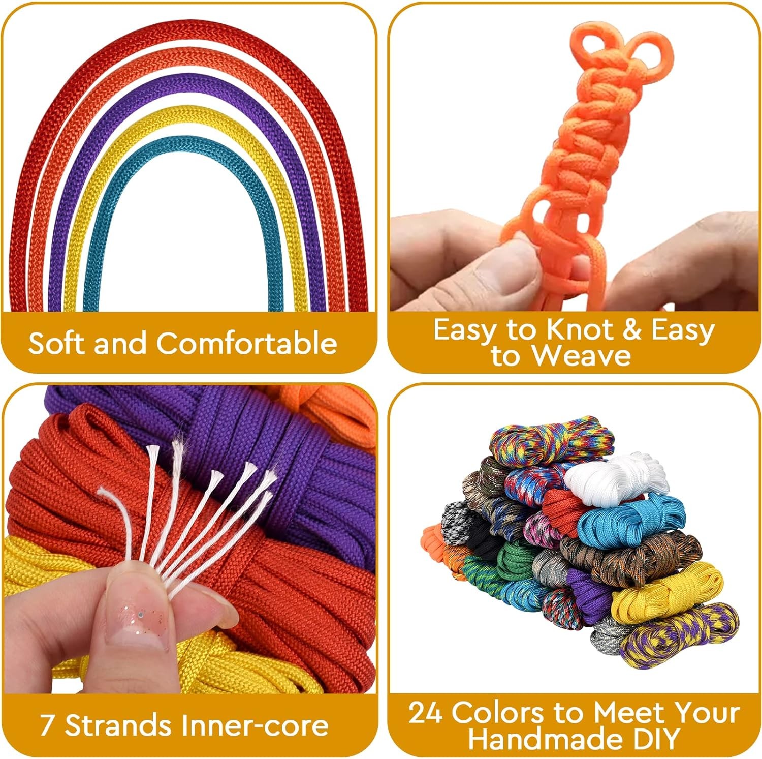 24 Colors Paracord 10 Feet Survival Cord for Crafting, Random Combo Kit