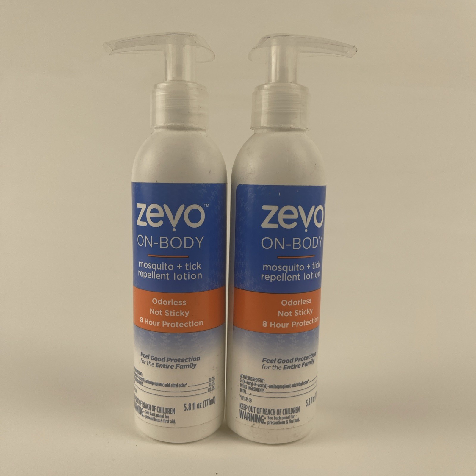 2 Pack Zevo On-Body Mosquito & Tick Repellent Lotion Odorless Non-Sticky