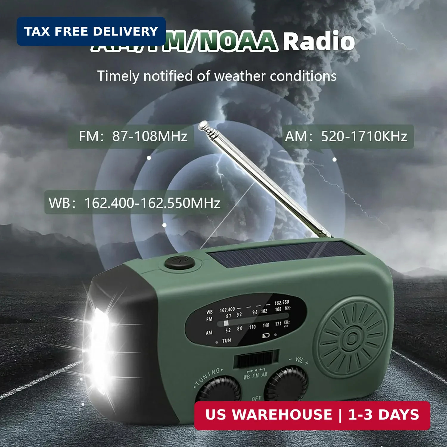WVL 7400mWh Emergency Weather Radio, Portable Solar Hand Crank Radio AM/FM/NOAA,