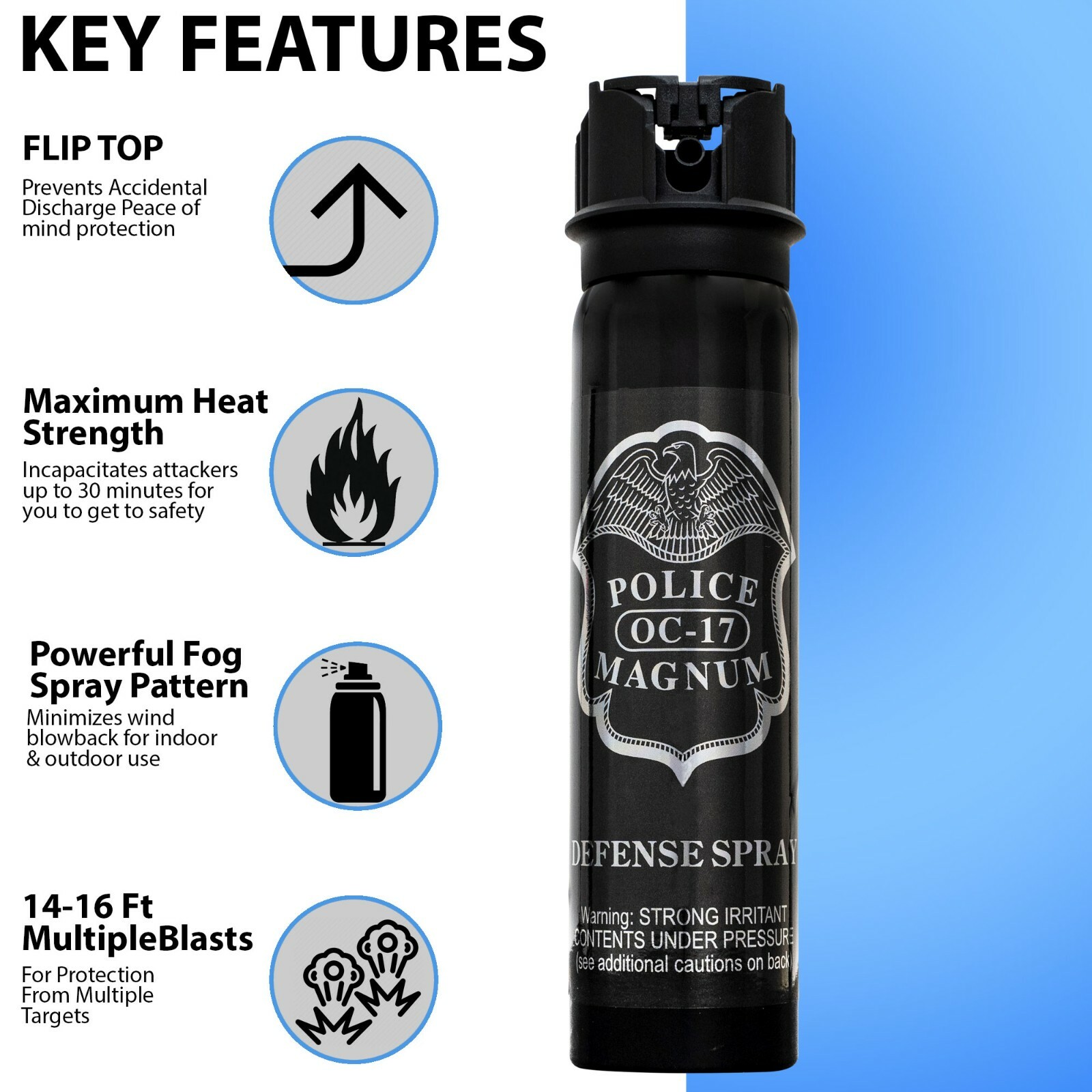 2 POLICE MAGNUM Tactical Pepper Spray 5oz Flip Top FOG Self Defense Protection