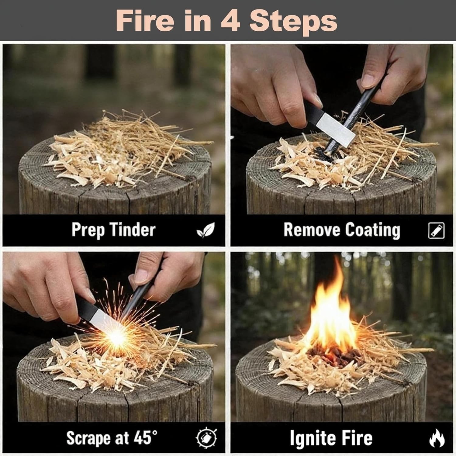 4″ Portable Waterproof Ferrocerium Fire Starter Rod w Striker Magnesium Survival
