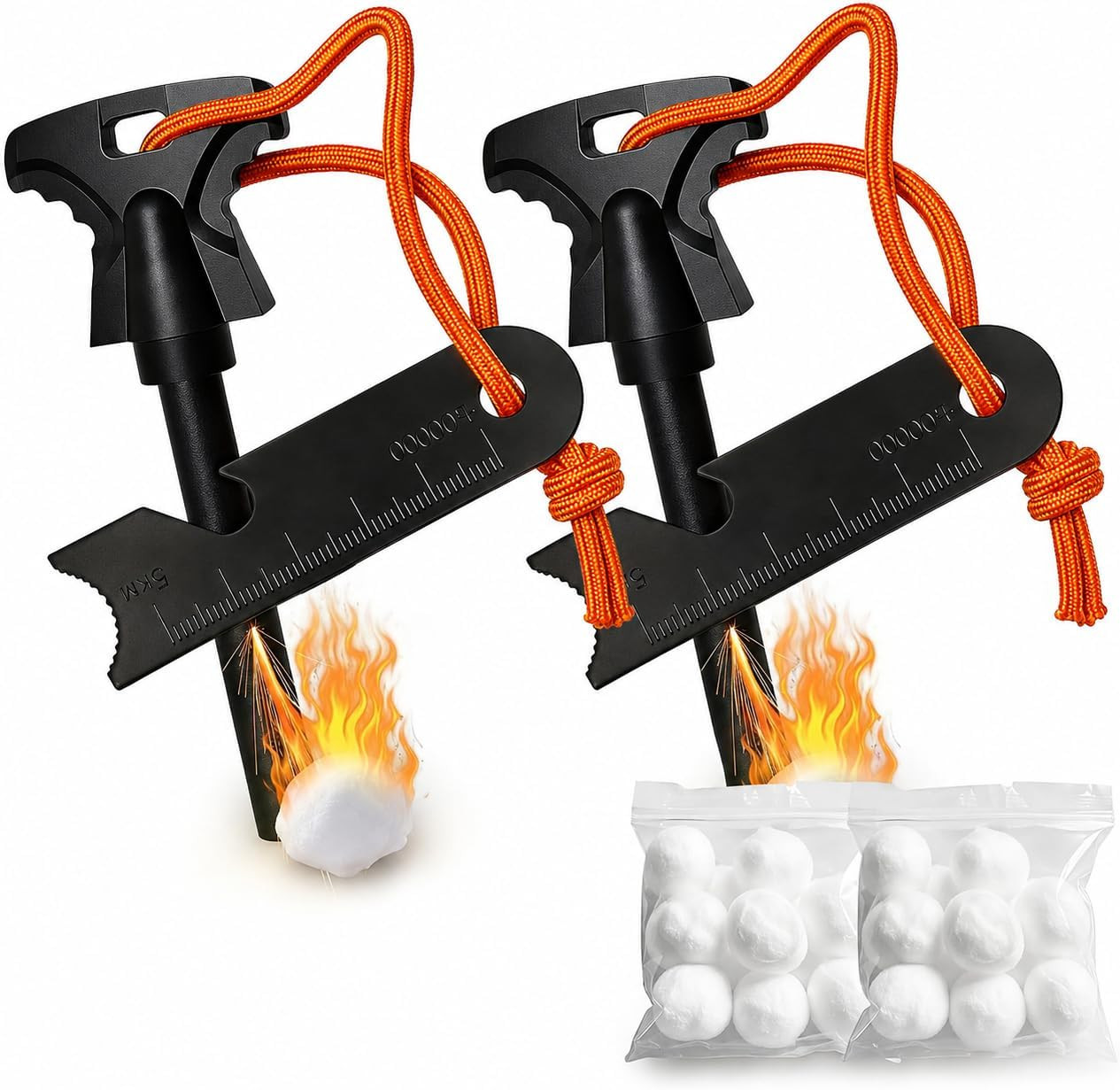 2PCS Magnesium Fire Starter with Striker, High Temp Magnesium Rod, Ferro Rod Fir