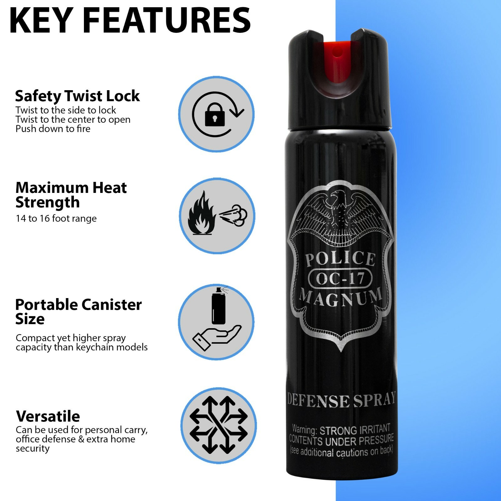 3 Police Magnum pepper spray 4 ounce Twist Lock Safety Personal Defense Security