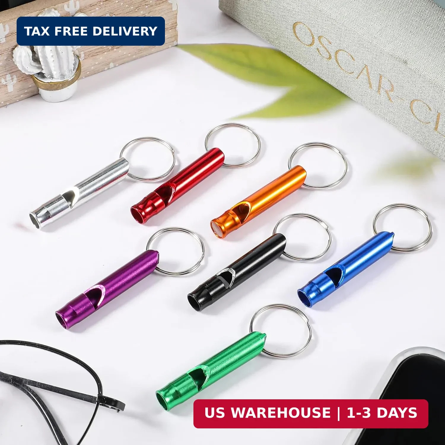 120 Pcs Bulk Emergency Whistles Aluminum Survival Whistle with Keychain 7 Colors