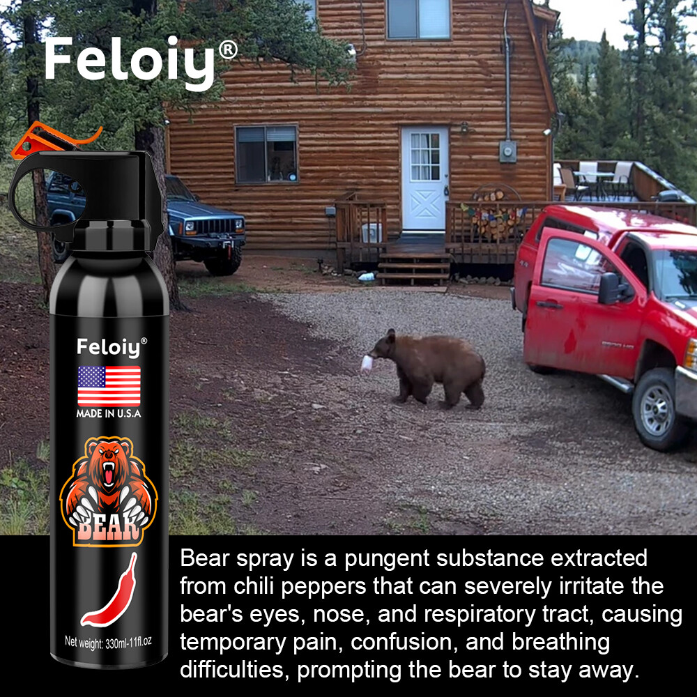 Feloiy 11 oz. Bear Repellent Survival Spray Deterrent 30ft with Spray Bag