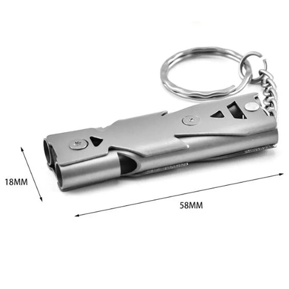 1pc Stainless Steel Double Tube Survival Whistle High Frequency Emergency Signal