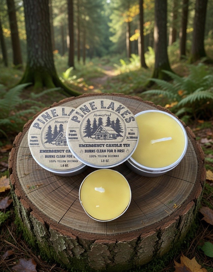 SURVIVAL Emergency Candle Set, Two- 12 Hr Tins & One-4hr Candle- 100% Beeswax