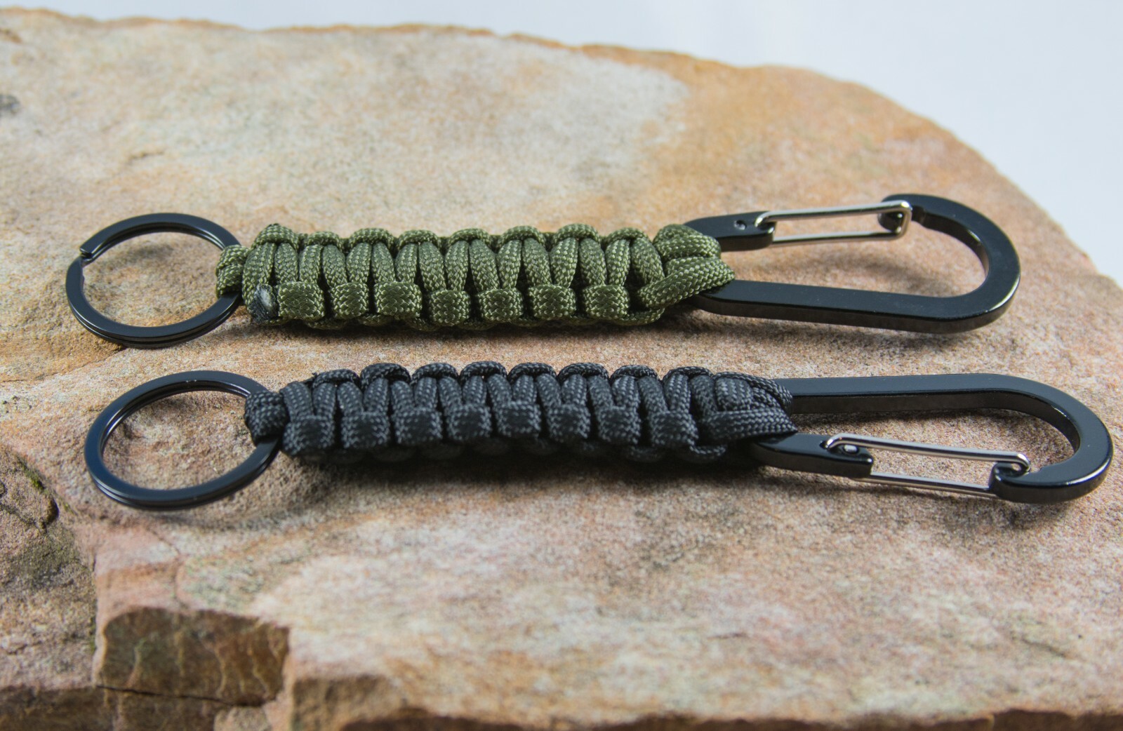 Paracord Lanyard Keychain w/ Carabiner Survival Tactical -2 Pack – Green & Black
