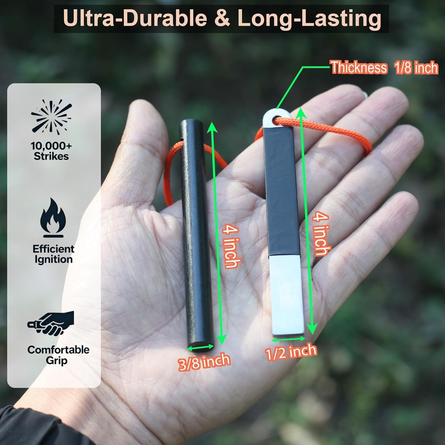 4″ Portable Waterproof Ferrocerium Fire Starter Rod w Striker Magnesium Survival